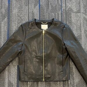 Kate Spade Woman Black  Leather Jacket with Gold Zipper